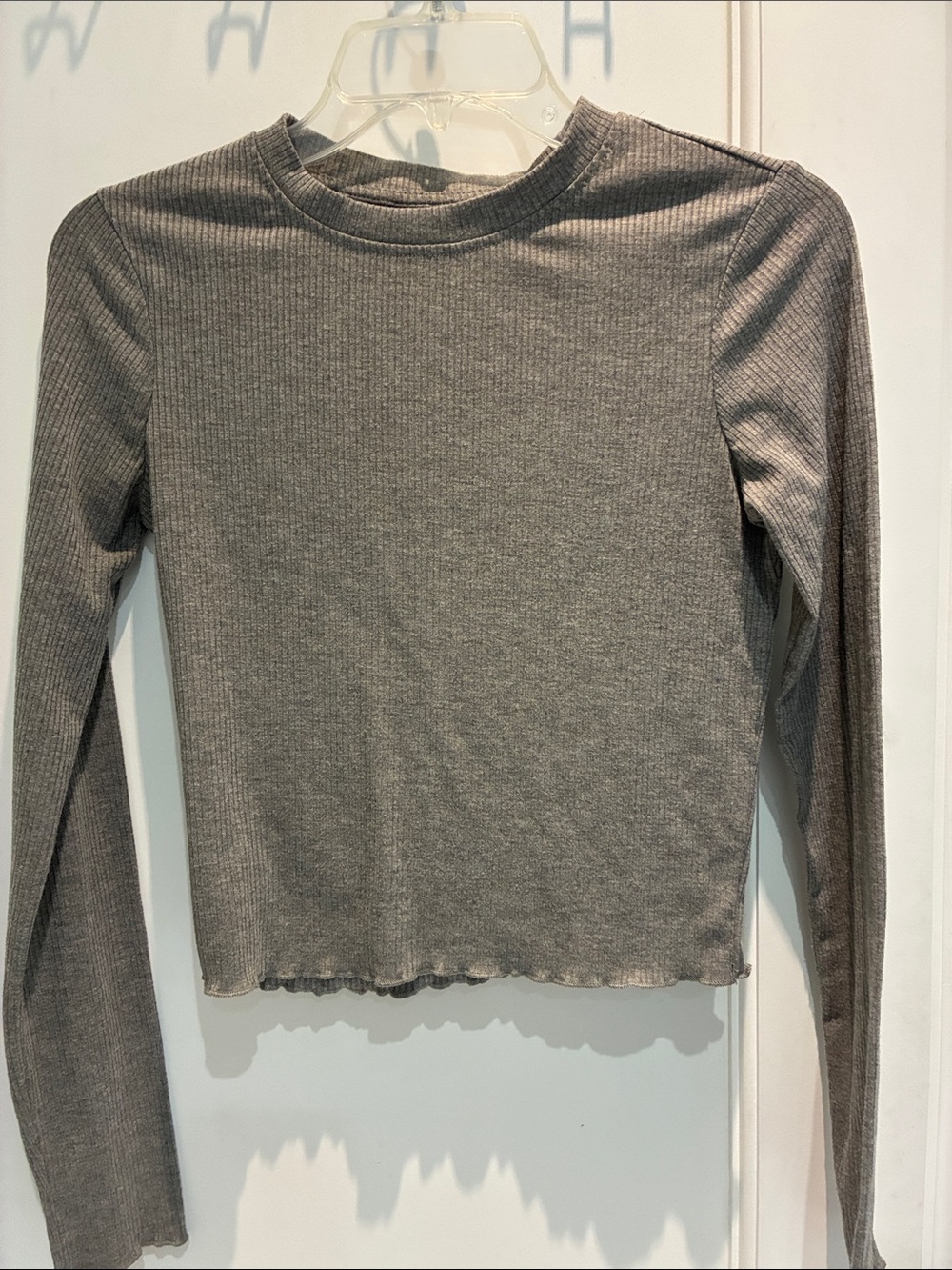 Aeropostale Ribbed Long Sleeve Crewneck Top - Gray